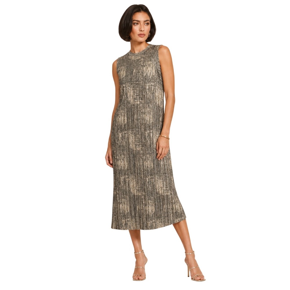 Akemi + Kin Anthropologie Metallic Pleated Dress Bronze Gold Cocktail Size S